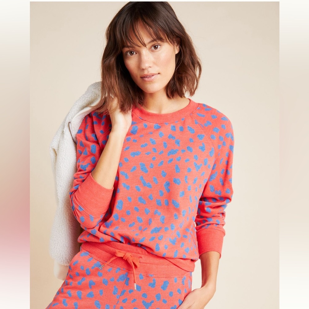 Sundry Spotted Sweatshirt (Red with Royal Blue Spots) Size 1 (Small) EUC